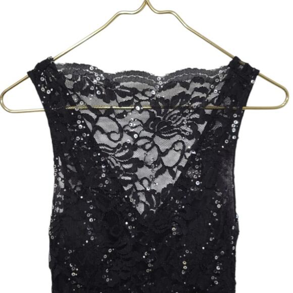 City Triangles Lace Maxi Dress Rhinestones Sequins Pearls Size 3 Black Fairygoth - Picture 3 of 13